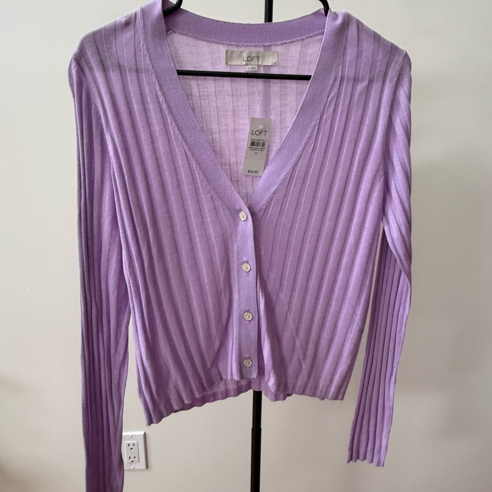 LOFT Lavender Ribbed Cardigan